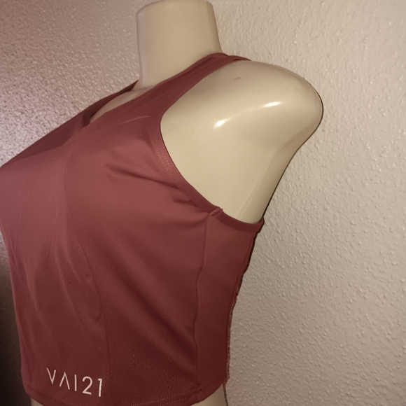 Ladies VAI21 Vest Top  Size 10 Cropped Khaki Tank Gym Running Yoga - Picture 4 of 6